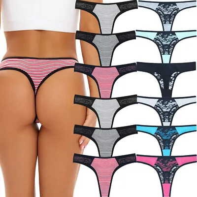 £16.99 • Buy 12 Pack Womens Sexy Lace Underwear Ladies Cotton Thongs G-String Knickers Briefs