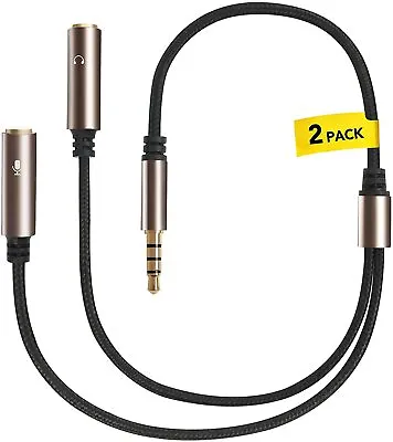 2 Pack 12  1 Male To 2 Female Gold Plated 3.5mm Audio Y Splitter Headphone Cable • $4.99