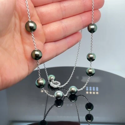 $3995 • Buy Mikimoto 18k Gold Pearls In Motion Black South Sea & Diamond Necklace $6600