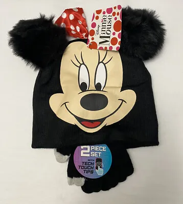 New Disney Minnie Mouse Winter Beanie Hat And Gloves Set One Size (S11) • $12.99