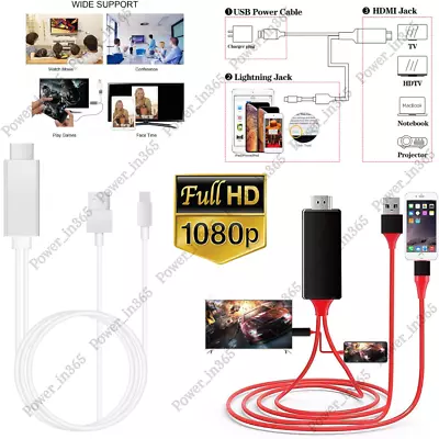 For IPhone 14 13 12 11 XR 8 7 6 HDMI Mirroring Cable Phone To AV TV HDTV Adapter • $13.50