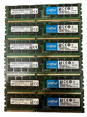 96GB KIT (6 X 16GB) MICRON CRUCIAL PC3L-12800R Server RAM ECC RDIMM DDR3 1600MHZ • £89.95