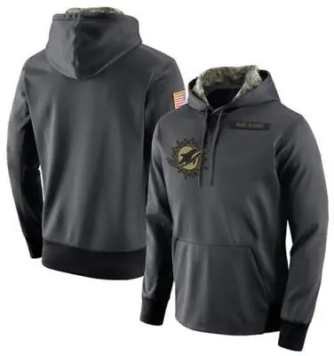 New Miami Dolphins Anthracite Salute To Service Sideline Therma Pullover Hoodie • $26.99