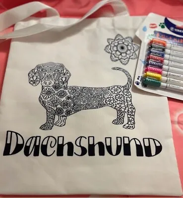 Dachshund DIY Color Your Own Tote Bag Includes Fabric Markers • $22