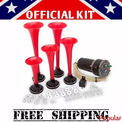 140db Musical 5PC Red Trumpets Dixie Horn W/Air Compressor+Hose Dukes Of Hazzard • $66.12