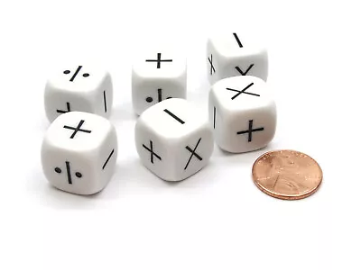 Pack Of 6 Opaque Math Operator 4 Function (+-X/) 16mm Dice - White With Black • $2.79