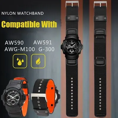 Nylon Leather Watch Strap Fit For Casio G-SHOCK AW-591MS AW-590 G-300 Sport • £32.24