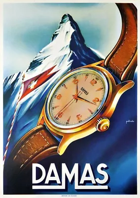 Swiss Jura Watch 1950 Tavannes Advertising Matterhorn Giclee Canvas Print 14x20 • $36