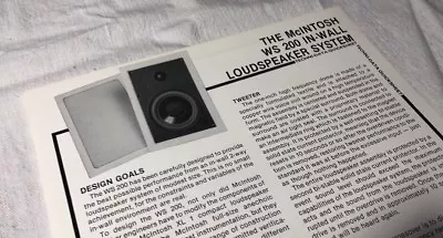 Mcintosh Ws 200 In-wall Loudspeaker System Original Techni-data Quicksheet M691 • $10.50