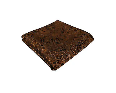 Mens Brown Bronze Floral Tie Pocket Square Wedding Silk Paisley Napkin Hanky UK • £2.97