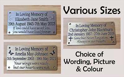 Personalised Memorial Bench Plaque Engraved Sign Brushed Brass Or Silver Effect • £6.99