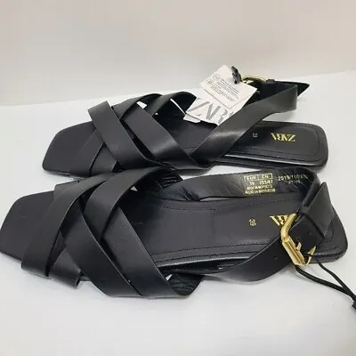 $80 • Buy Zara Strappy Leather Sandals Black Size 8 | 2519/110/800