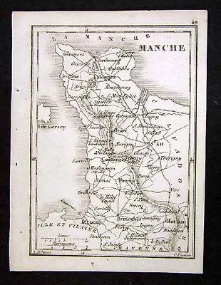 1833 Perrot Tardieu Map - Manche - Coutances France - Miniature Antique Map • $9.99