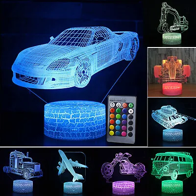 3D Car LED Night Light 16 Color Touch Remote Table Desk Lamp Kids Birthday Gifts • £13.79