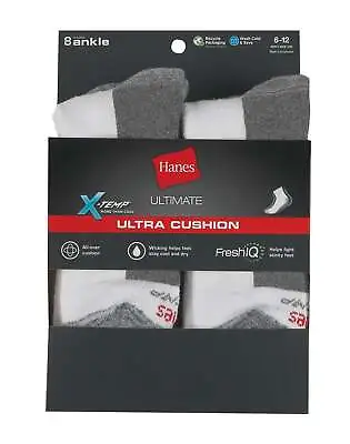 Hanes Ankle Socks 8-Pack Ultimate Men's FreshIQ X-Temp Ultra Cushion Wicking • $15.70