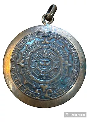 Vtg 1950’s Copper Enamel Mayan Calendar Pendant Aztec • $29.99