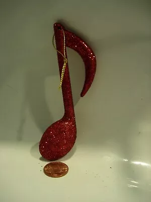 Christmas Tree Ornament Red Glitter Sheet Music Eighth Note Music Band 4 1/2  • $3.99