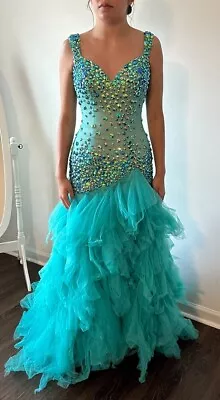 Sherri Hill Dress Size 6 Long Teal/Multicolored Beadwork/Mermaid • $100