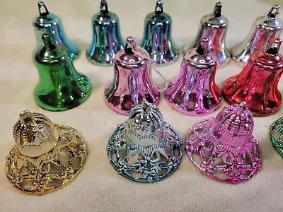 Lot Of 16 Vintage Bradford Plastic Bells Christmas Ornaments Filigree & Solid • $30