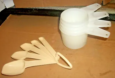 4 Vintage Tupperware White Plastic Measuring Cups & 5 Cream Measuring Spoons • $20.99