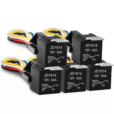 5Pcs 12V 40 Amp Car SPDT Automotive Relay DC 5 Pin 5 Wires W/ Harness Socket • $18.59