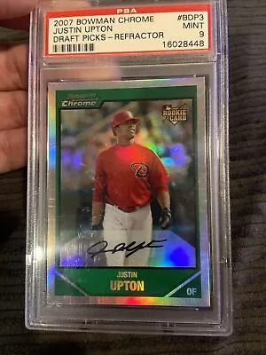 2007 Bowman Chrome #BDP3 Justin Upton Rookie Refractor Psa 9 Pop 3 W 2 Higher • $225