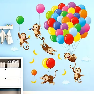 Wall Sticker Animal Decal Monkey Balloons Vinyl Mural Art Home Kids Room Decor • $24.99