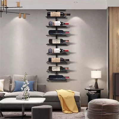 9 Bottle Wine Rack Black Metal Display Stand Holder Bottle Storage Wall-Mounted • $36.01