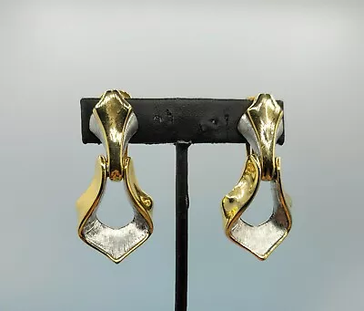 Vtg PAOLO GUCCI Dangle Earrings Jewelry 2-tone 1980's High End Designer • $79.99