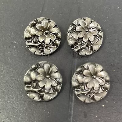 Vintage  BATTERSEA Pewter BUTTON  Art Nouveau Flower  1970s Small - Set Of 4 • $40