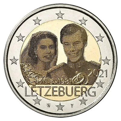 2021 Luxembourg € 2 Euro UNC Coin Grand Duke Henri Marriage 40 Years (HOLOGRAM) • $12.50