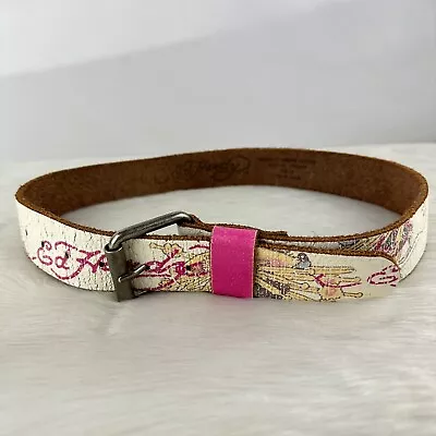 Ed Hardy Belt Womens Size Medium Pink Accents Genuine Leather Handmade #EH3019 • $30.60