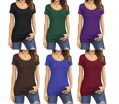 £6.99 • Buy Womens Cap Short Sleeve Round Scoop Neck Plain T-Shirt Fitted Tee Top UK 6 To 24