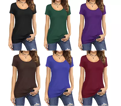 £7.99 • Buy Womens Cap Short Sleeve Round Scoop Neck Plain T-Shirt Fitted Tee Top UK 6 To 24