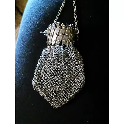 French Silver Plated Chain Mail Expanding Gate Coin Purse Bag- Modele FM Depose • $120