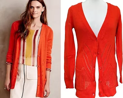 Anthropologie Moth Elin Poppy Red Cashmere Blend Button Down Cardigan Sweater M • $19.90