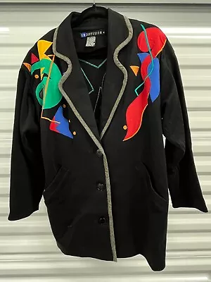 I.B. Diffusion Black Long Sleeve Size S 3 Button Jacket Geometric Design • $34