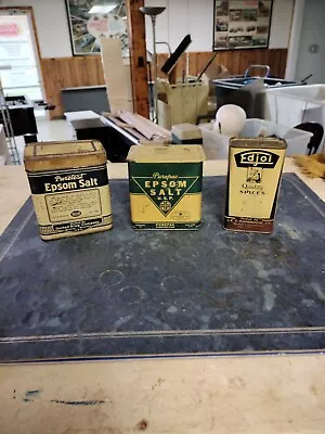 Three Vintage Cans Epsom Salt Green And Small Black Label Full • $22.50