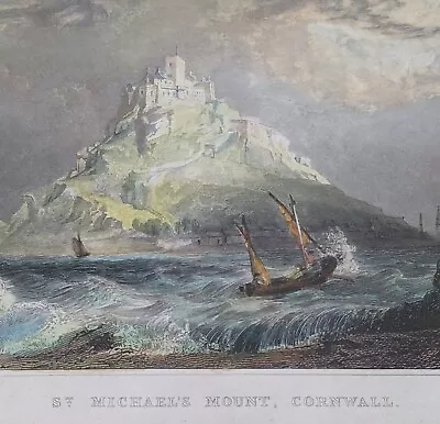 Framed Antique Print ST MICHAEL'S MOUNT After Thomas Allom 1804-1872  • $31.08