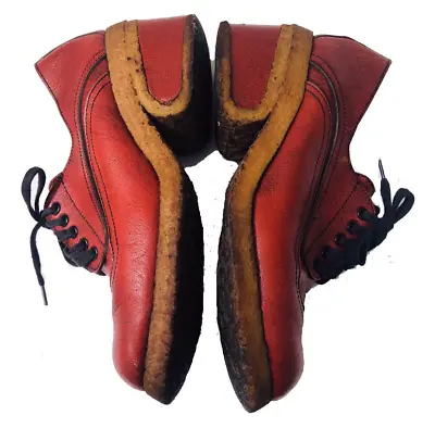 Genuine 1970s Vintage Crepe Rubber Sole Funky Lace Up Rust Color Leather Shoes • $252.91