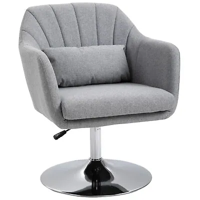 HOMCOM Stylish Retro Linen Swivel Tub Chair Steel Frame Cushion Seat Light Grey • £95.99