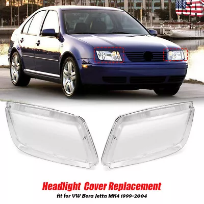 Pair Plastic Headlight Lens Transparent Covers For VW Bora Jetta MK4 1999-2004 • $36.99