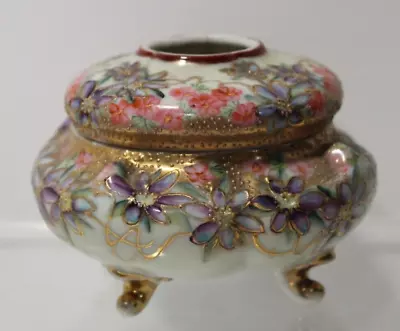 Vtg Nippon Hair Receiver Handpainted Pink Purple Floral Pattern Gold Trim Footed • $9.99