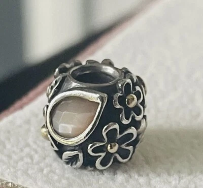 $168 • Buy Authentic Pandora 14k Gold Black Onix Pink Moonstone Dew Drop Retired Charm Only