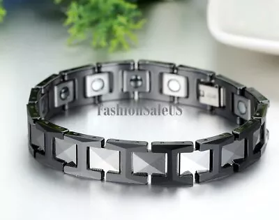 12mm Mens Black Tungsten Ceramic Health Magnetic Energy Stone Bracelet Wristband • $20.89