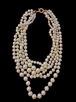 J.Crew Faux Pearl 5 Strand Gold Tone Clasp Statement Necklace 21   • $30