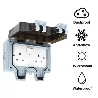 £13.67 • Buy IP66 Waterproof Outdoor 13A 2 Gang Storm Switched Twin Double Socket Outside Use