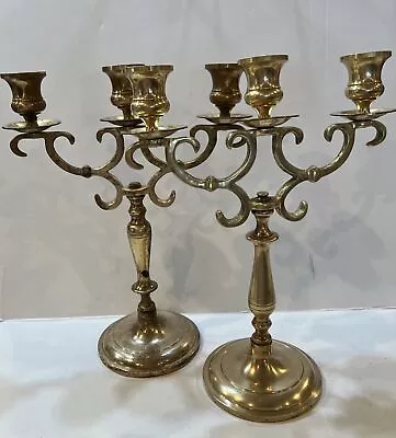 Two Set Antique Cast Brass Metal 3 Arm Candlesticks Candelabra M Marking • $49.88