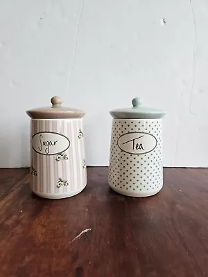 Vintage Retro Cottage Flower Tea & Sugar Set Stoneware Jars By Katie Alice • £19.99