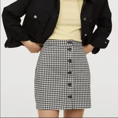 H&M Retro 80s 90s Gingham Skirt Black And White High Waisted Cotton Twill Skirt • $13